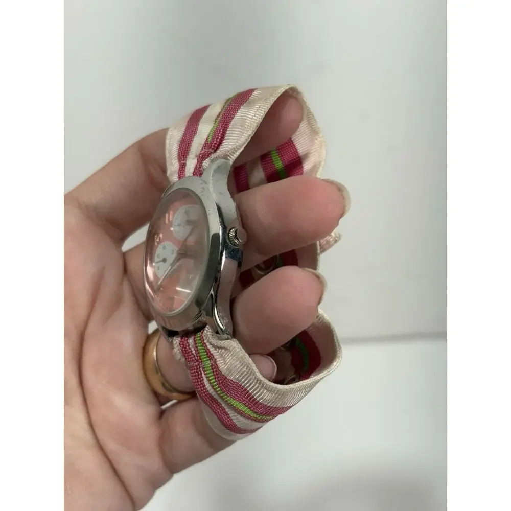 Rachel Weissman Quartz Watch With Faux Sub Dials Pink Nylon Band Needs‎ Battery